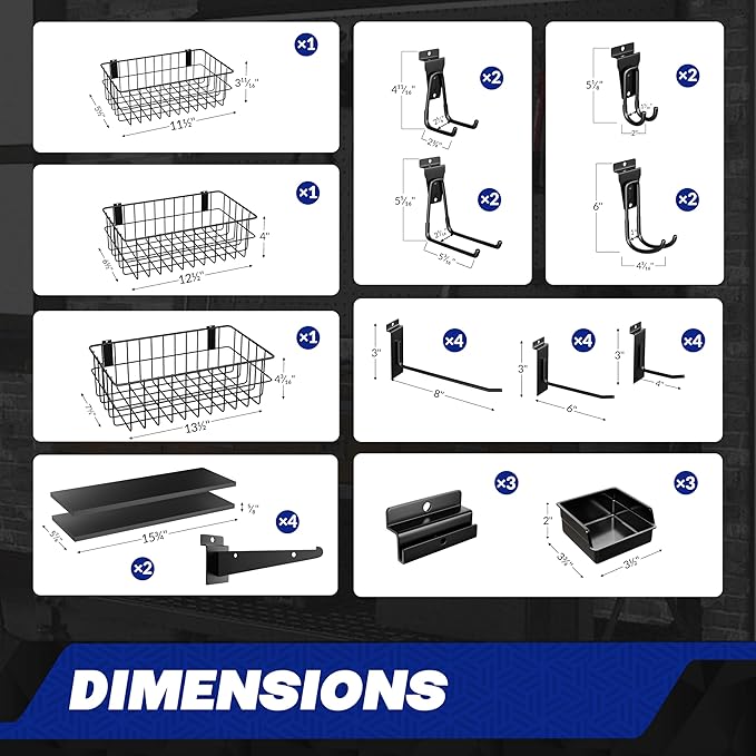 35-Piece Metal Slatwall Accessories Set for Garage Storage, Includes Wire Baskets, Heavy-Duty Hooks, Shelves & Bins, Fits Standard Slatwall Panels