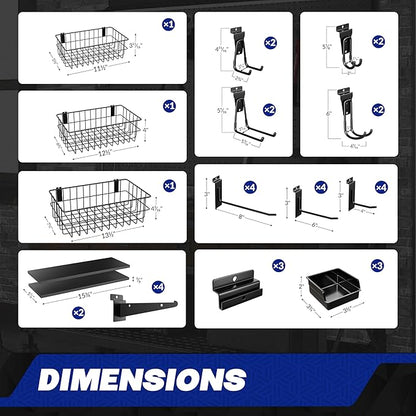 35-Piece Metal Slatwall Accessories Set for Garage Storage, Includes Wire Baskets, Heavy-Duty Hooks, Shelves & Bins, Fits Standard Slatwall Panels