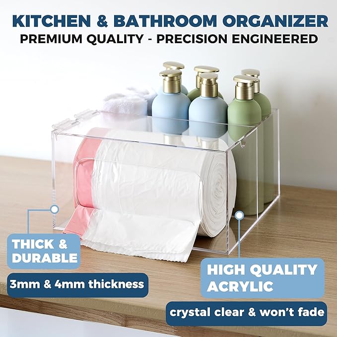 Storage Standard Trash Bag Kitchen and Bathroom Organizer - Large Garbage Bag Under Sink Dispenser - Acrylic Storage Cabinet
