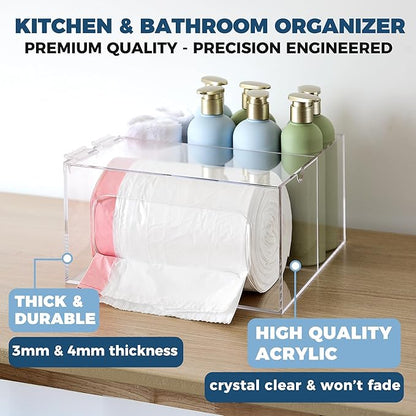 Storage Standard Trash Bag Kitchen and Bathroom Organizer - Large Garbage Bag Under Sink Dispenser - Acrylic Storage Cabinet