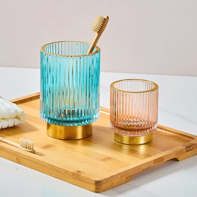 LEICURACE Makeup Brush Holder Organizer,Toothbrush Holders,Desk Pen Pencil Holder,Multifunctional Vintage Glass Brush Cup(A3-23-US)