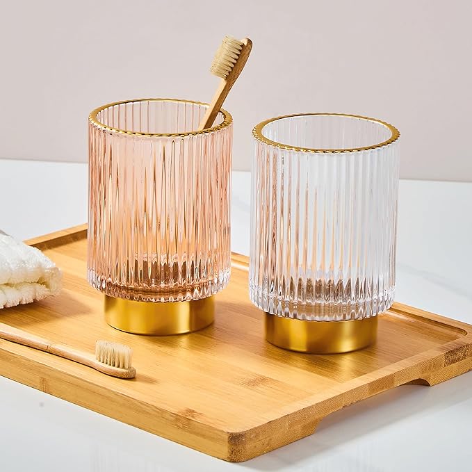 LEICURACE Makeup Brush Holder Organizer,Toothbrush Holders,Desk Pen Pencil Holder,Multifunctional Vintage Glass Brush Cup(A3-27-US)