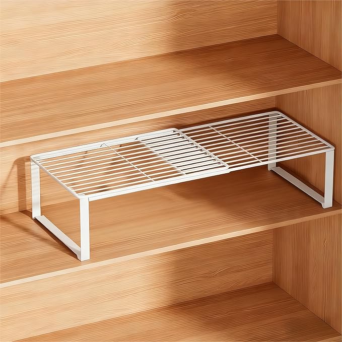 Multi-Functional Adjustable Metal Wire Shoe Rack Organizer - Stackable Shoe Storage for Closet, Extendable 15-24.4in, Retractable Entryway Shoe Cabinet Shelf (White, 1 Pack)