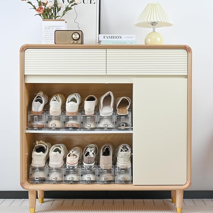 16-Pack Shoe Slots Organizer for Closet, Adjustable Shoe Stacker & Space Saver, Clear Double Deck Shoe Storage for Small Spaces, Transparent