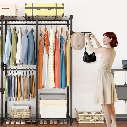 Large Heavy Duty Clothes Rack with Shelves, Adjustable Wire Garment Rack, Functional Clothing Racks for Hanging Clothes Freestanding Wardrobe Closet, 76.8" L x 17.1" W x 77" H, Max Load 900lbs