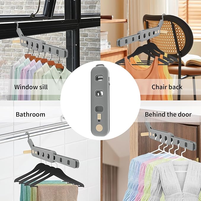 Coopache Folding Clothes Drying Rack Portable for Travel, Space Saving Hangers Plastic for Closet (Grey 2 Pack)