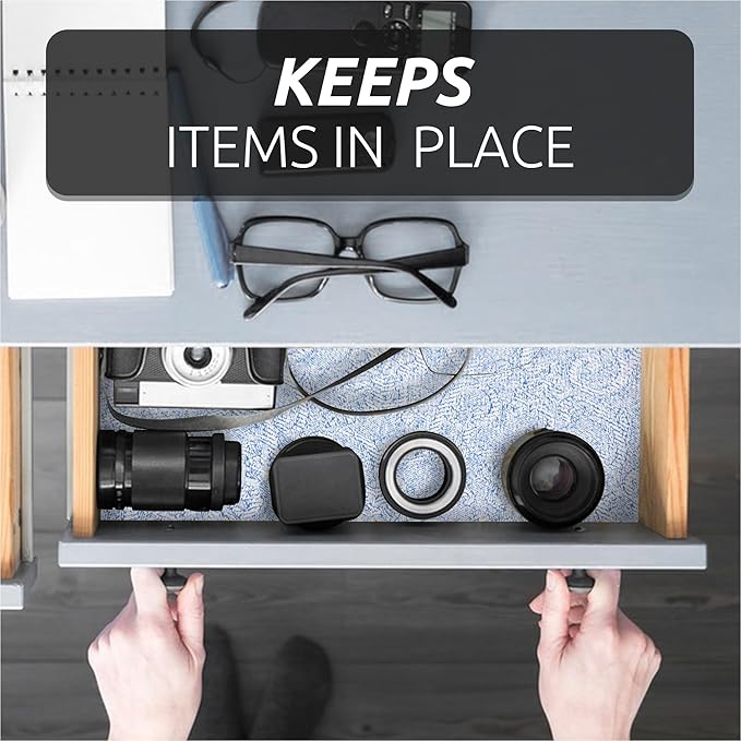 FIFTY FEET 12X240 Inch Shelf Liner with Scissor & Tape Measure for Kitchen Cabinets, PVC Drawer Liner for Dresser Non-Slip Bathroom, Non-Adhesive Cabinet Liner Washable (Pale Blue)