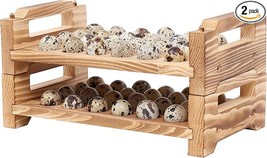 Stackable Wooden Quail & Pigeon Egg Holder Countertop, Farmhouse Kitchen Fresh Quail & Pigeon Egg Display Storage Rack Organizer Tray, 48 Slots, Natural Wood, Chemical-Free Coating