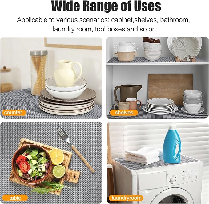 Songrey Non-Adhesive Drawer and Shelf Liner, Non Slip Cabinet Liners, Protect Kitchen Cupboard, Bathroom Drawers, Breathable, Thick Strong Grip mat (12IN x 10FT, Dark Gray)