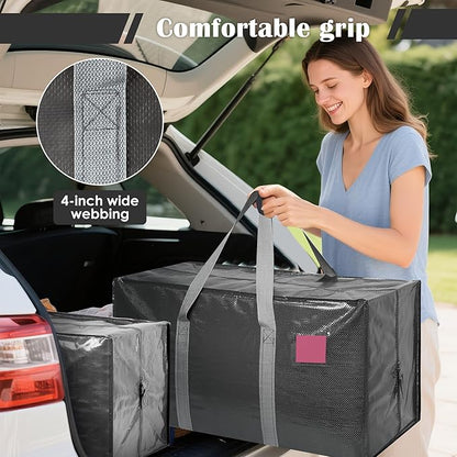 6 Pack Extra Heavy Duty Large Moving Bags with Reinforced Zipper & Wide Handles, Waterproof Storage Bins for Clothes, College Dorm, Travel, and Home Organization, Gray