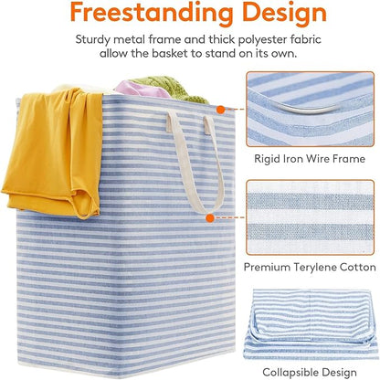 Lifewit 1 Pack Laundry Hamper Large Collapsible Laundry Baskets, Freestanding Waterproof Clothes Hamper with Easy Carry Handles in Laundry Room Bedroom Bathroom College Dorm, Blue, 100L