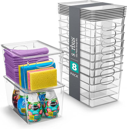 Sorbus Large Clear Plastic Storage Bins with Lids, Clear Stackable Storage Bins, Laundry Room Organizer Bins, Office, Classroom, Playroom, Bathroom, Laundry Room Organization and Storage (8 Pack)