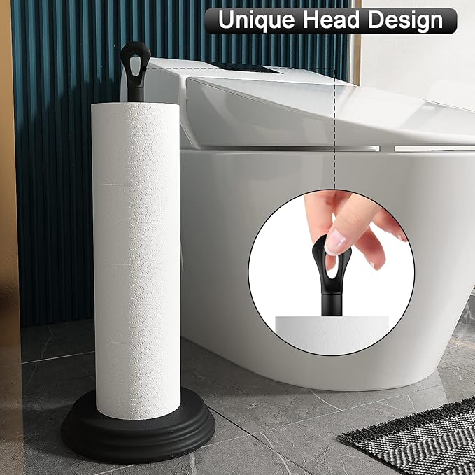 Toilet Paper Holder with Rustproof, Metal Free Standing Toilet Paper Stand Storage for Bathroom, Tissue Paper Roll Holder for Bathroom Accessories (Black)