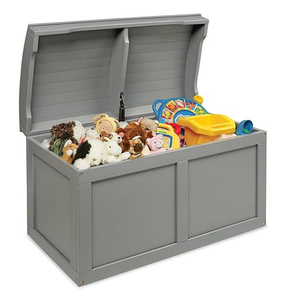 Badger Basket Barrel-Top Wooden Toy Chest - Hardwood Storage Trunk with Safety Hinge, Handle Slots, Spacious Interior - Classic Organizer for Kids' Rooms - Gray