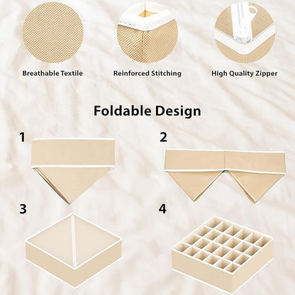 Simple Houseware Sock Drawer Organizer for Dresser/Closet/Bedroom, 3 Pack, Beige