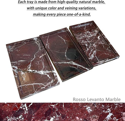 OAIQNUJ Natural Red Marble Vanity Tray, 9.8"x5.9" Genuine Marble Tray for Bathroom/Kitchen/Dresser (Rosso Levanto)