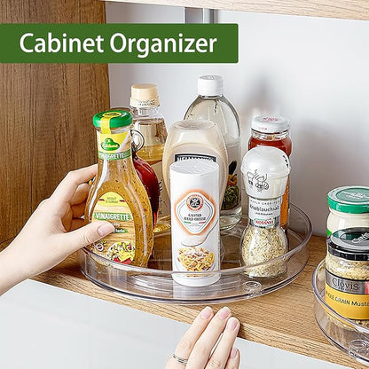 10.6 Inch Lazy Susan Organizer 2 Pack, Clear Turntable Organizer for Cabinet, Plastic Rotating Spice Rack Pantry Organization and Storage for Kitchen, Bathroom, Countertop, Table, Fridge