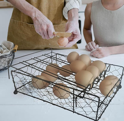 TAIANLE. Wire Egg Basket For Gathering Fresh Eggs with Rolling Tray 2 Tier, Farmhouse Metal Egg Holder Container Countertop, Rustic Display Tray
