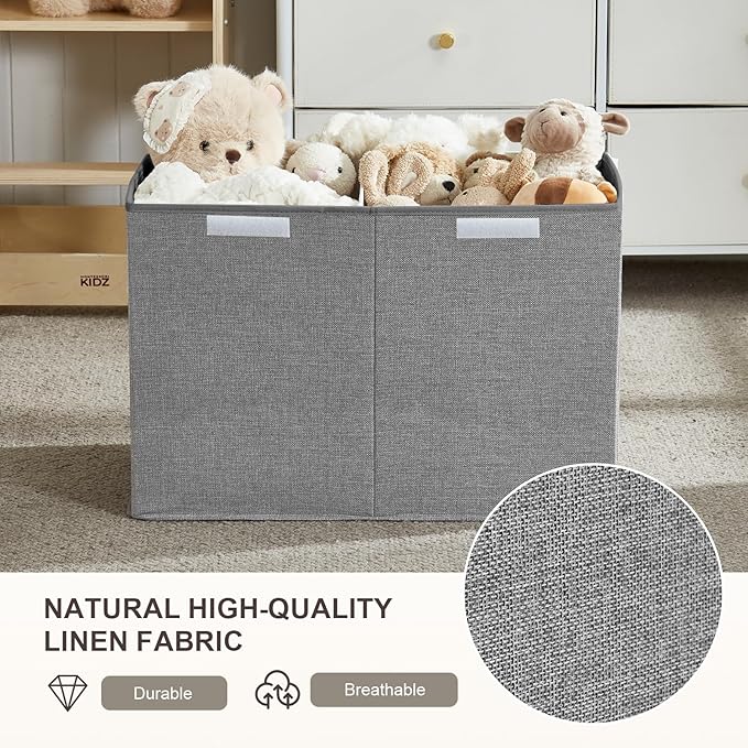 Large Toy Storage Box with Lid, Collapsible Toys Storage Organizer Bins with Dividers and Handles, Storage Chest Bin for Kids, Boys, Girls, Nursery 25"x13" x16" (Gray)