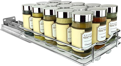 LYNK PROFESSIONAL® Pull Out Spice Rack Organizer for Inside Kitchen Cabinets - 6-3/8 inch Wide - Slide Out Drawer – Chrome Sliding Spice Cabinet Organization Shelf Racks - 1 Tier