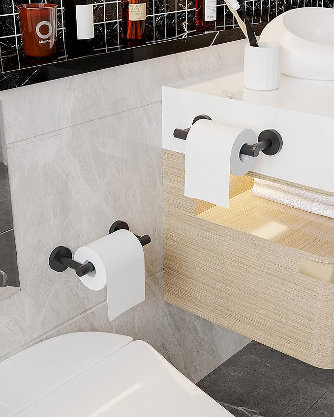 Matte Black 2 Pack Toilet Paper Holder SUS304 Stainless Steel Double Post Pivoting Toilet Paper Roll Holder Wall Mounted Toilet Tissue Holder for Commercial Bathroom RV