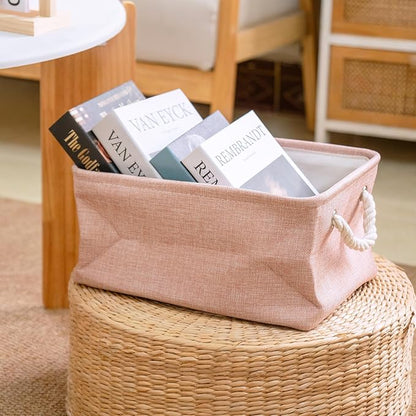 Storage Baskets for Shelves Closet Organizer Bins Clothes Storage Bins with Metal Frame Large Baskets for Organizing and Storage with Handles Collapsible Pink 3-Pack