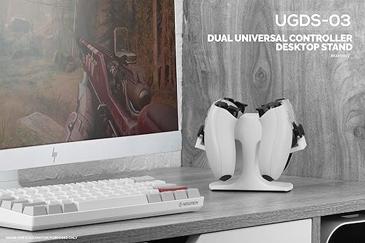 Dual Game Controller Desktop Holder Stand - Universal Design for Xbox ONE, PS5, PS4, PC, Steelseries, Steam & More, Reduce Clutter UGDS-03 (White)