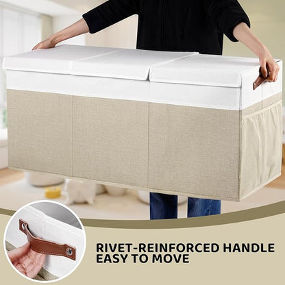 Extra Large Toy Chest,Foldable Storage Box, Large Storage Bins With Lids, Suitable for living rooms, studies, bedrooms(40"X18"X14",White & Beige)