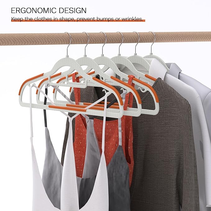 MLKJHHI 20 Pack Heavy Duty Plastic Hangers, Non Slip Clothes Hangers with Rubber Pads and 360° Hook - Thin Space Saving Hanger, Closet Organizer for Shirt, Pants, Suit, Skirt, Coat - Orange