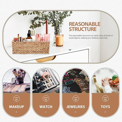 Water Hyacinth Storage Baskets 3-Section Wicker Baskets for Shelves Hand-Woven Vanity Basket for Bedroom Bathroom Pantry Shelf Closet - Coffee/1690