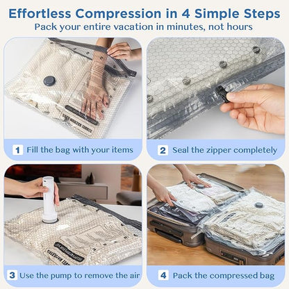 SORON 15 Pack Vacuum Seal Bags for Clothing Travel, Travel Vacuum Storage Bags with Rechargeable air Pump, Carry-on Size Compression for Luggage and Suitcases, Space Saver for Clothes