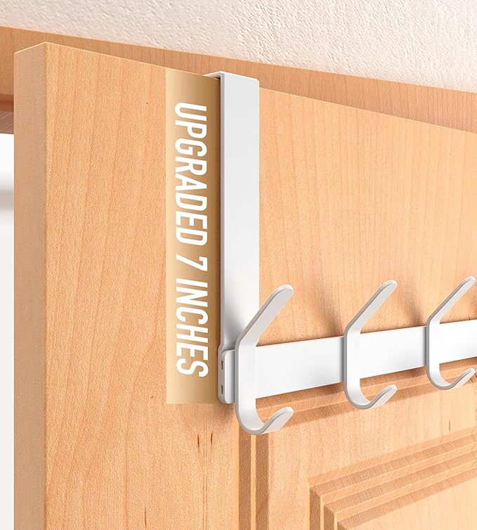 CHAUNCEY HOME Over The Door Hooks Hanger with 7" Arms for Hanging, J7U, Perfectly Fits US Standard 1 3/4-inch Doors, Towel Rack Bathroom Organizer Holder, White