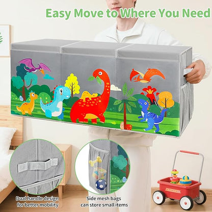 Extra Large Toy Box Chest with Lids, Collapsible Toy Storage Organizer for Kids, Dinosaur Toy Bin Box for Toddlers Boys Girls, Toy Organizer for Living Room Nursery Playroom Bedroom Home Grey
