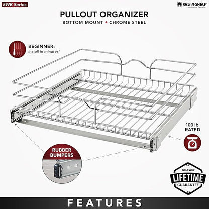 Rev-A-Shelf Kitchen Cabinet Pullout Shelf and Drawer Organizer Slide Out Pantry Storage Basket in Multiple Sizes, 21 x 20 In, 5WB1-2120CR-1