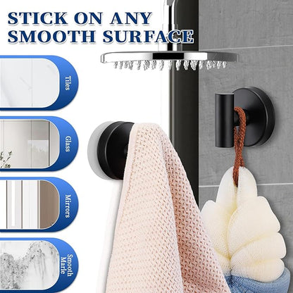 warlve Heavy Duty Reusable Suction Cup Hooks for Shower - No Drill Bathroom/Glass/Mirror/Tiles & Metal and Smooth Non-Porous Surfaces for Towels, Robes, Loofahs(4, Matte Black)