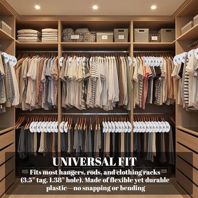16 Pcs Clothing Size Dividers,Size Rings for Clothing Racks Round White Plastic Clothings Sizes Closet Rack Dividers Hangers Pre-Labeled (XXS-XXXL) Round Sizer for Rods and Organizers