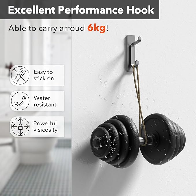 pickpiff Wall Hooks for Coat and Towel: Adhesive Door Hanger Stick on, Grey 6 Pack