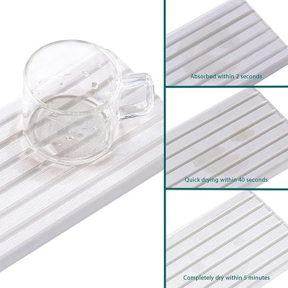 2 PCS Water Absorbent diatomite Coasters, 12.2" x 5.5" Water Absorbing Stone Tray for Sink, Stone Drying mat for Kitchen Counter, Stone soap Tray Used for Hand Soaps & toiletries & Plants