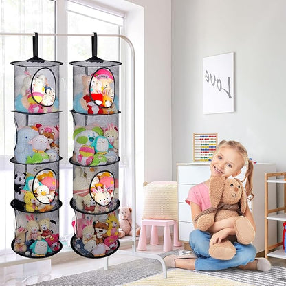 Basumee Stuffed Animals Net or Hammock 2 Pcs Stuffed Animals Storage Toy Net Hammock for Plushies Storage Organizer Mesh Kids Girls Room Decor, Black, 4 Tiers