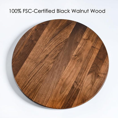 24 Inch Round Lazy Susan Turntable, 0.8” Thick Solid Black Walnut Rotating Tray with 12" Wide Swivel Base, Reinforced Back for Non-Deforming, 100% FSC Certified for Dining Table
