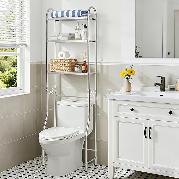 NEMOSUPERY Over The Toilet Storage Cabinet,Stainless Steel Bathroom Shelf,Over Toilet Bathroom Organizer,3-Tier Metal Bathroom Shelves