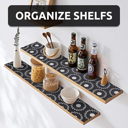 12X120 Inch Shelf Liner for Kitchen Cabinets, PVC Drawer Liner for Dresser Non-Slip Bathroom, Non-Adhesive Cabinet Liner Washable (Black Circle)(1 Roll)