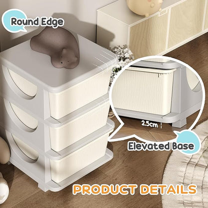 Qaba 3 Tier Kids Storage Unit, Toy Organizers and Storage with 3 Drawer Chest for Kids Bedroom Nursery Kindergarten Living Room for Boys Girls Toddlers, Cream White