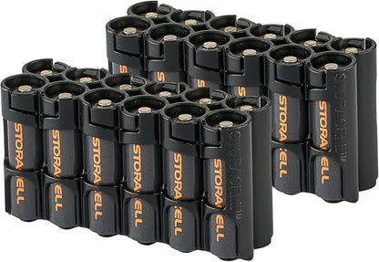 Storacell AA-12 Battery Storage Caddy and Dispenser (Pack of 2), Black, Holds 12 AA Batteries (Not Included), Durable & Compact Design, The Original Battery Caddy, Made in The USA