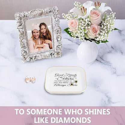 MQPPKJ Friend Gifts Trinket Dish for Women, Unique Friendship Gifts, Good Friends are Like Stars Ceramic Ring Dish Jewelry Tray for Birthday Christmas Gift for Mom, Sister, Best Friends (Best Friend)