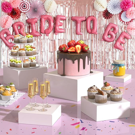 6PCS Buffet Risers, Food Risers for Buffet Table, Acrylic Boxes with Rounded Corners for Food, Display Stand for Party Catering Dessert Collectibles, Acrylic Cube Boxes, Food Stand Set, White (5"x6"x7"8"x9"x10")
