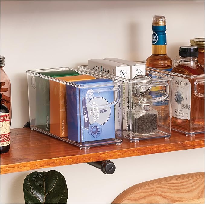 InterDesign Slim Clear Plastic Stackable Storage Bin, Tall Narrow Organizer for Kitchen or Pantry, 4-Pack
