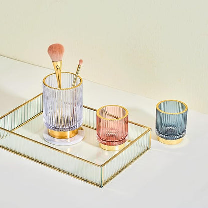 LEICURACE Makeup Brush Holder Organizer,Toothbrush Holders,Desk Pen Pencil Holder,Multifunctional Vintage Glass Brush Cup(A3-30-US)