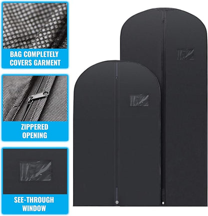 Plixio Black Garment Bags for Hanging Clothes, Men Suit Bag for Travel and Clothing Storage of Women Dresses, Shirts, Fur Coats, Dance Costumes Suit Cover - Closet Storage Long Garment Bags w/Zipper
