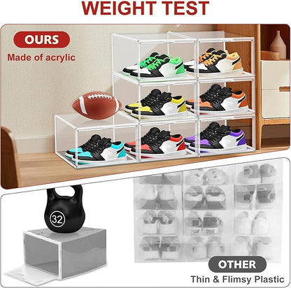 EZJOB 1 Pack Clear Shoe Storage Organizer for Closet Size 12 Shoe Box Stackable Shoes Rack Handbag Organizer Plastic Sneaker Storage Bin with Magnetic lids